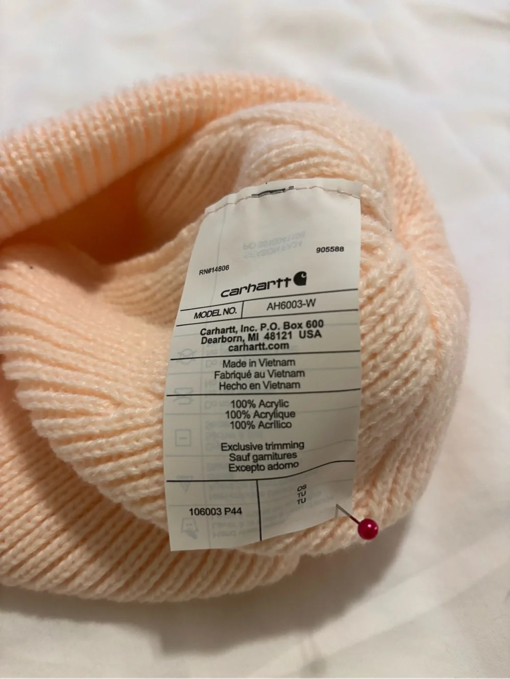 Carhartt Women’s Knit Pom Pom Cuffed Beanie Peach Pink NWT One Size